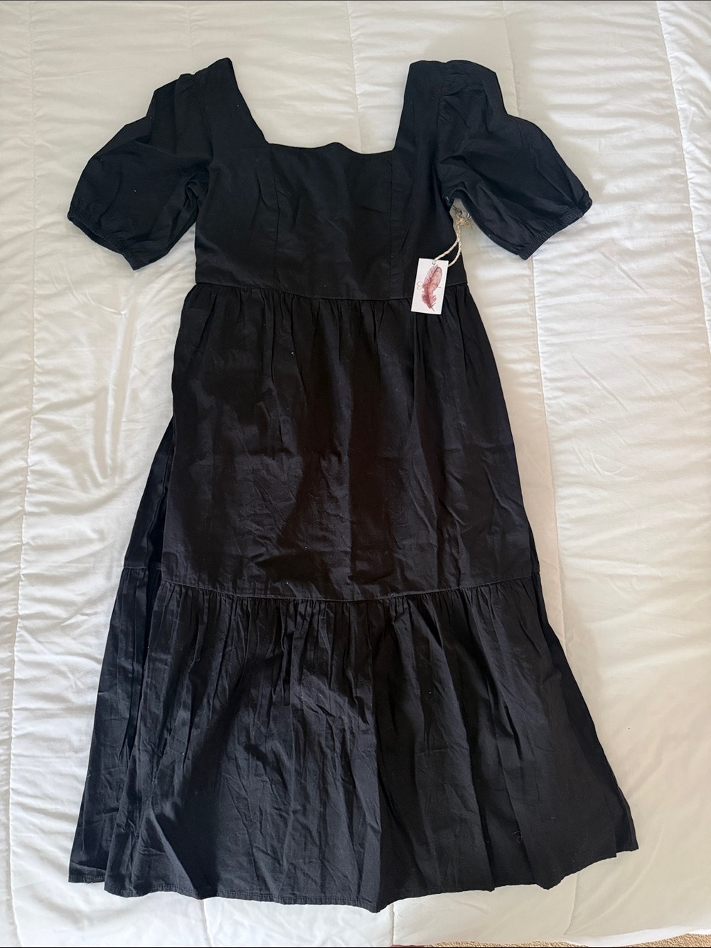NWT Jessica Simpson Black Puff Sleeve Midi Dress - Medium